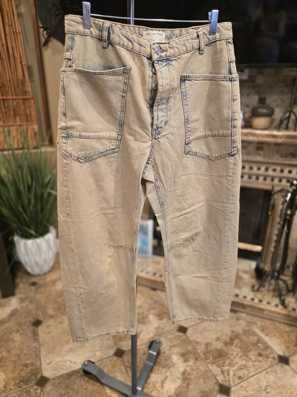 Free People Barrel Jeans Front Button Closure NWOT M, Dusty Blue Color - Picture 2 of 10